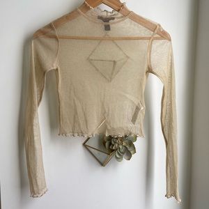 Forever 21 gold sheer mesh long sleeve crop